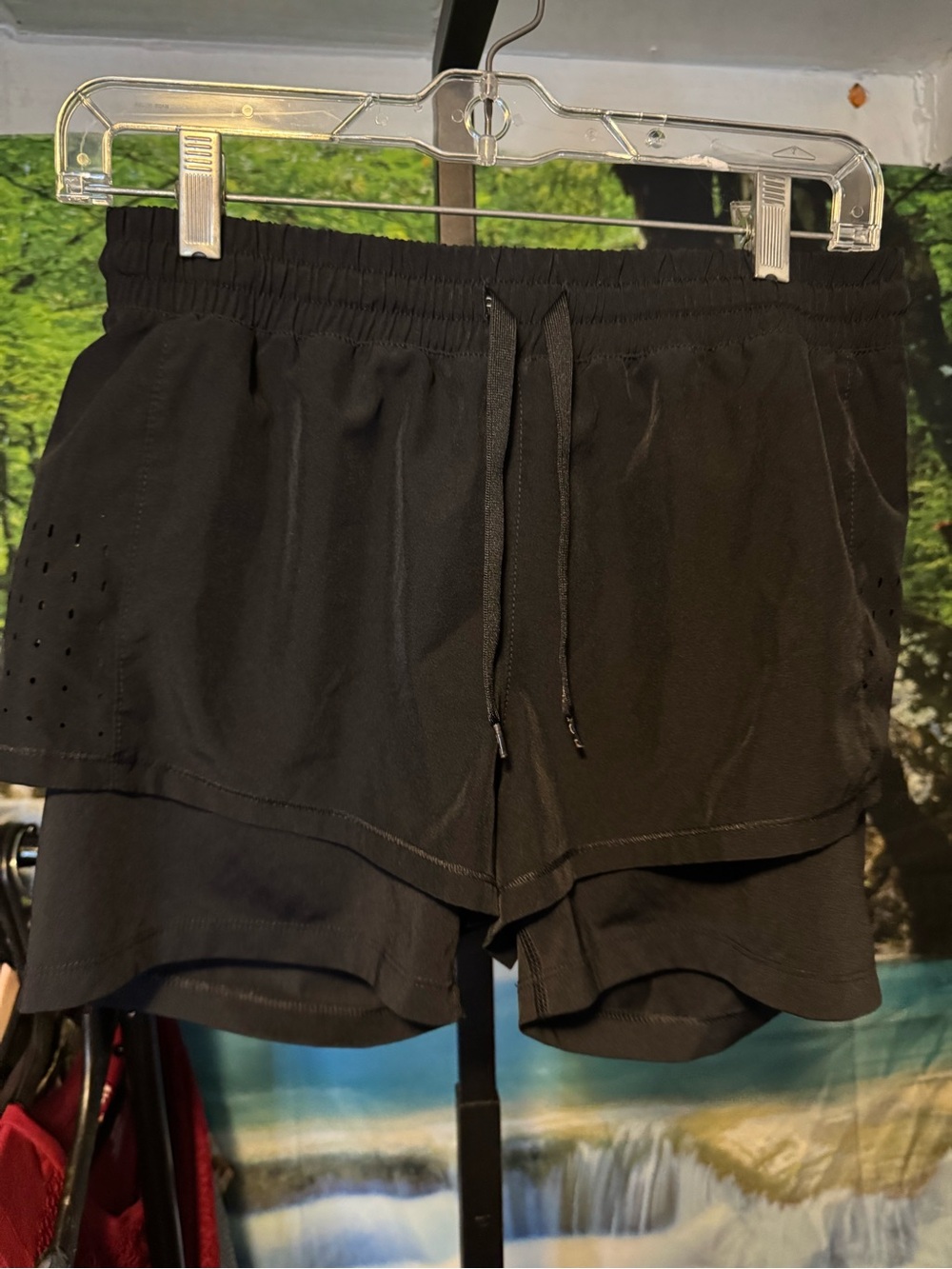 Spyder Black Women's Layered Athletic Shorts with Drawstring, medium